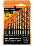 Juego de 13 Brocas HSS DIN 338 TOOLMAK | Acero 4241 | Punta 135° | 1,5 a 6,5 mm