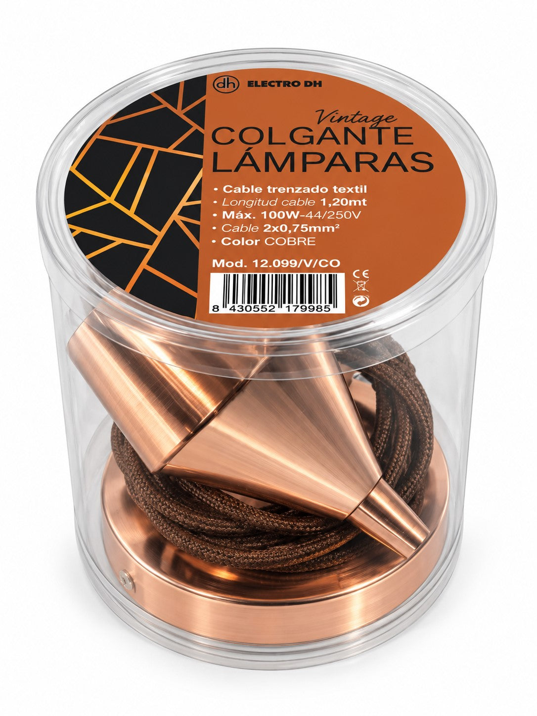 Lámpara Colgante Vintage E27 Cobre | Cable Textil 1,20 m | Máx. 100W