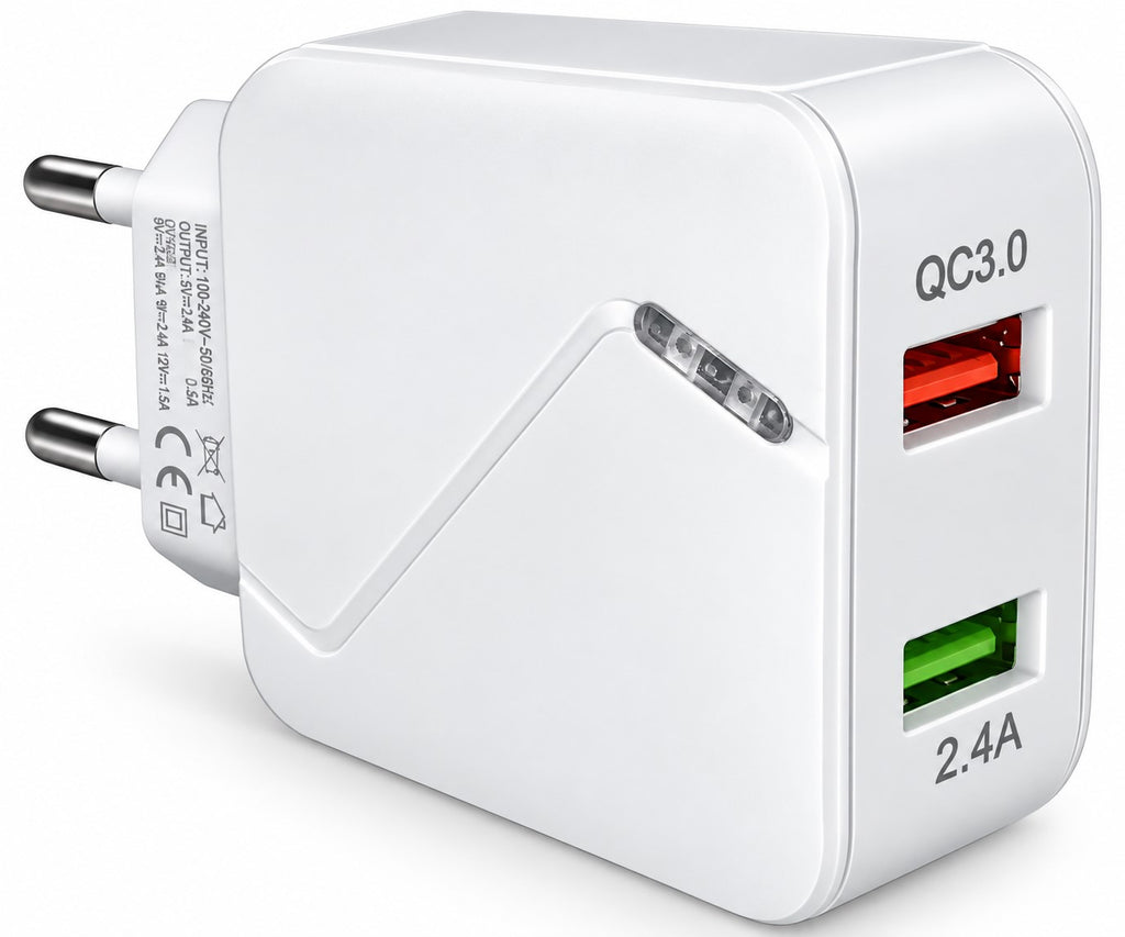 Cargador Doble USB QC3.0 30W Carga Rápida para Red Blanco | Quick Charge 3.0
