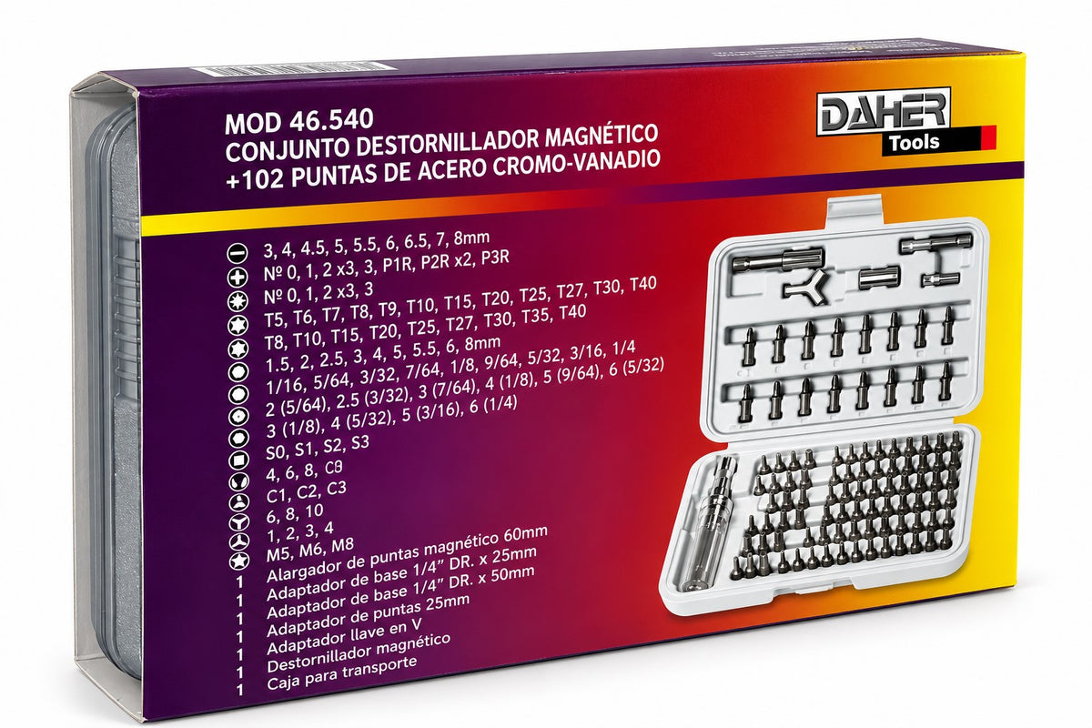 Kit Destornillador Magnético de Precisión + 102 Puntas | Cromo Vanadio | Maleta