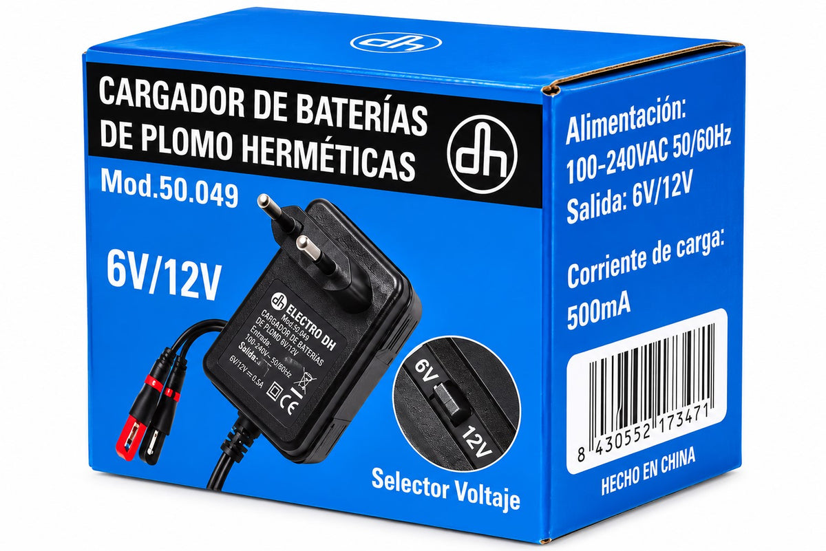Cargador Baterías de Plomo 6V/12V 500mA | Selector de Voltaje | Lead-Acid