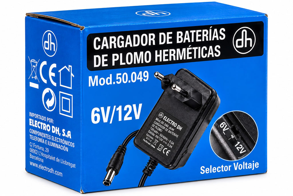 Cargador Baterías de Plomo 6V/12V 500mA | Selector de Voltaje | Lead-Acid