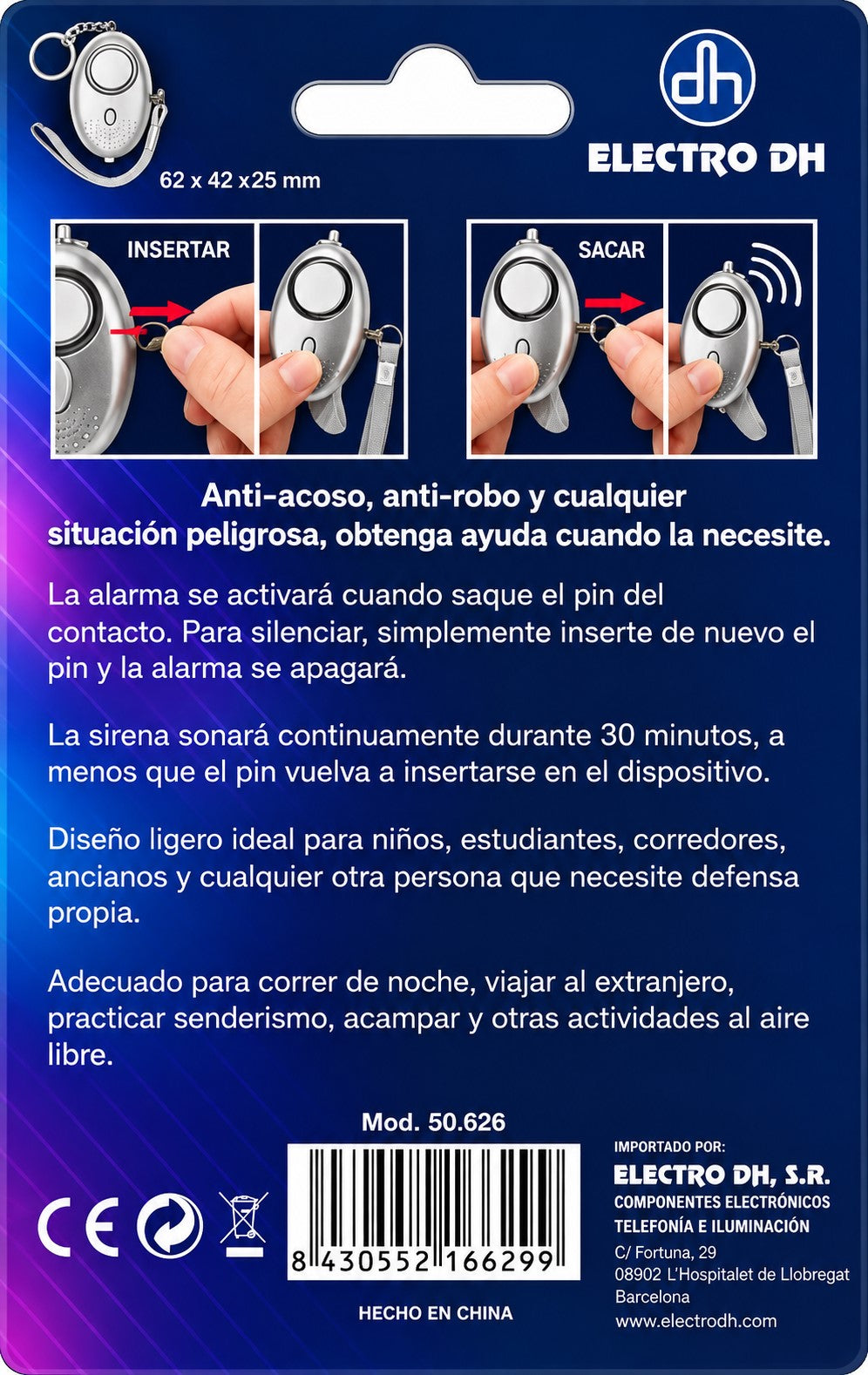 Alarma Personal Llavero 130 dB con Linterna LED | Compacta y Portátil