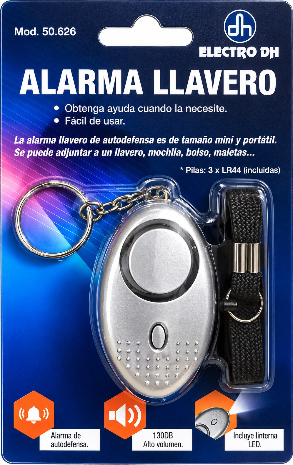 Alarma Personal Llavero 130 dB con Linterna LED | Compacta y Portátil
