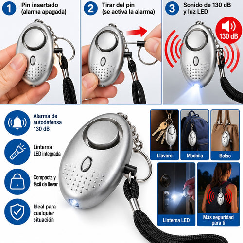Alarma Personal Llavero 130 dB con Linterna LED | Compacta y Portátil