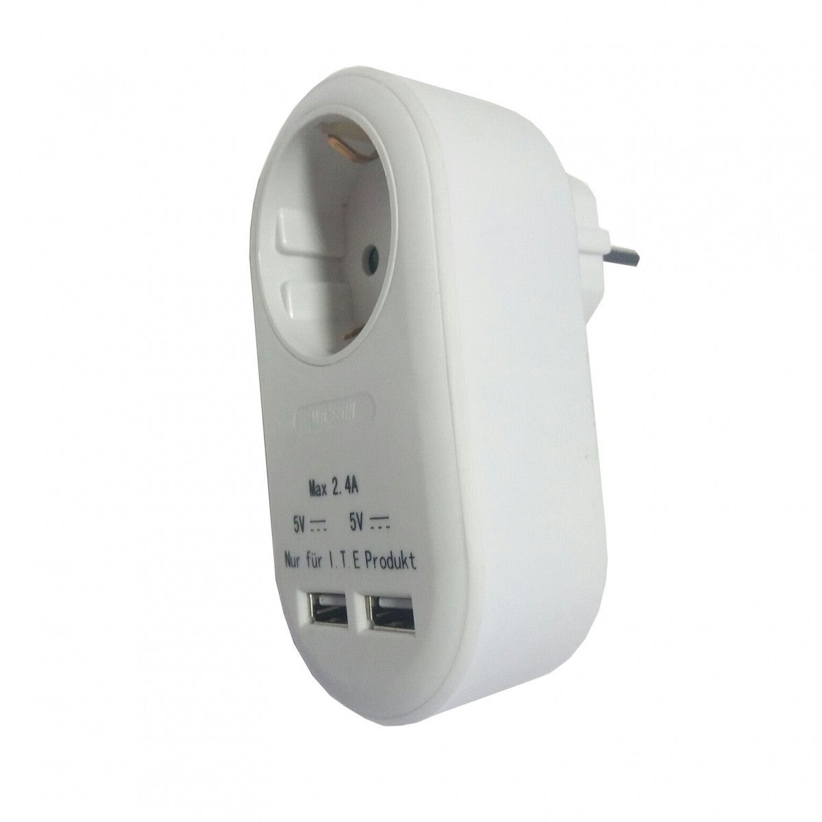 Cargador Doble USB de Red 12W Blanco con Toma 16A