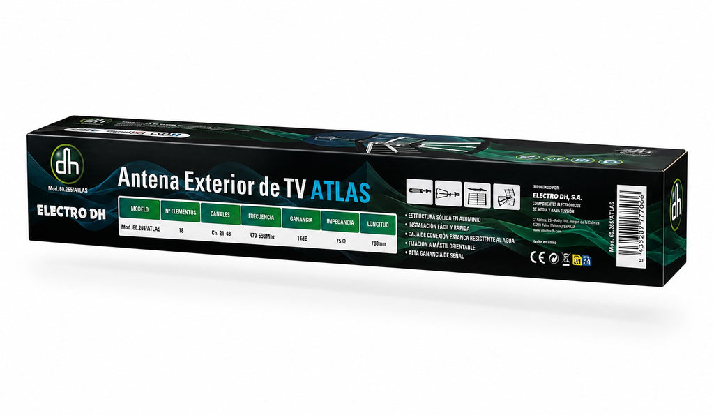 Antena TV Exterior TDT ATLAS 18 Elementos – 16 dB | Canales 21-48 | 470-698 MHz