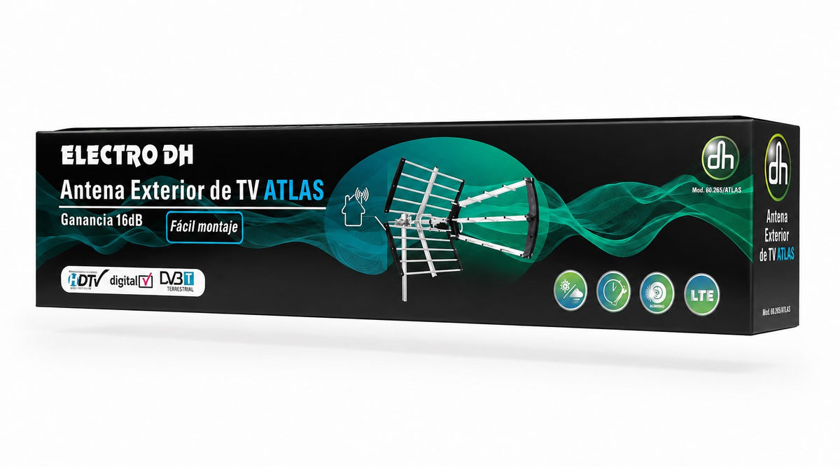 Antena TV Exterior TDT ATLAS 18 Elementos – 16 dB | Canales 21-48 | 470-698 MHz