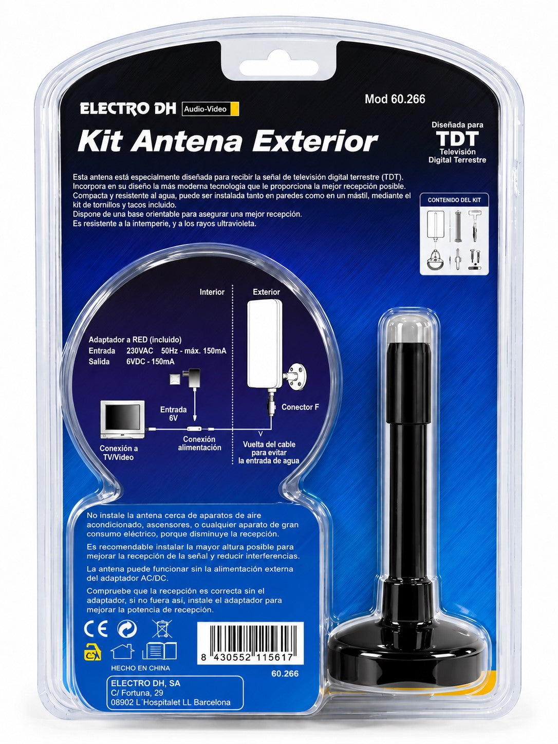 Antena TV Exterior Amplificada 20 dB UHF/VHF | Caravanas, Balcones y Ventanas | 40-790 MHz