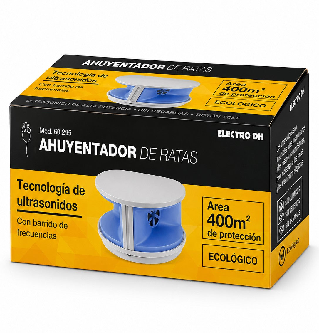 Ahuyentador Ultrasónico de Ratas y Roedores 400 m² | 30-60 kHz | Bajo Consumo
