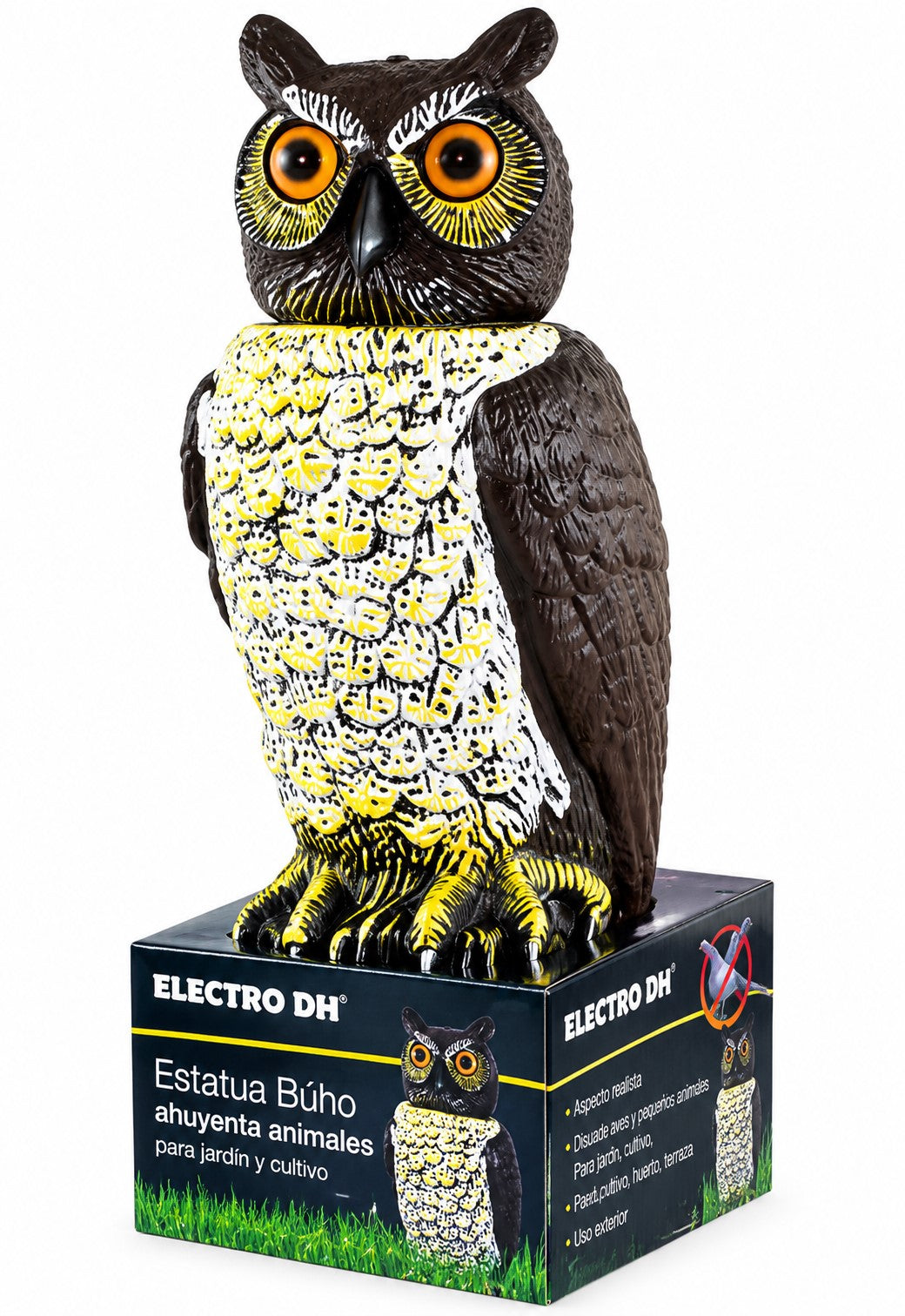 Estatua Búho Ahuyenta Palomas | 40cm | Ojos Reflectantes | Movimiento con el viento