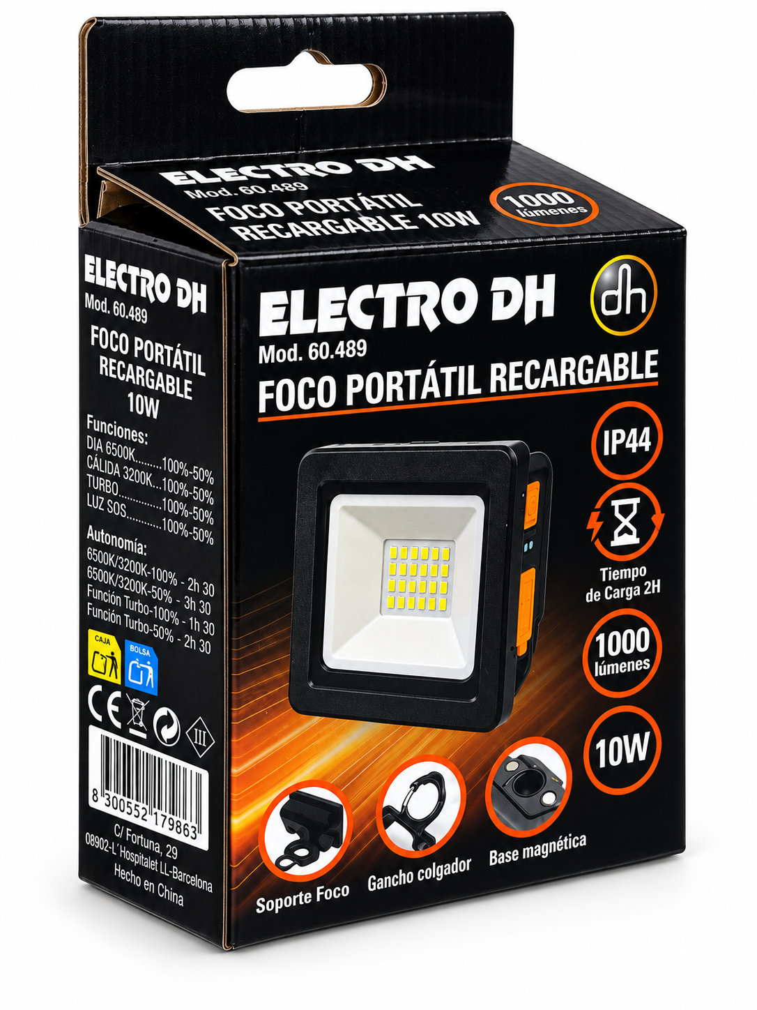 Foco LED Portátil Recargable 10W 1000 lm | Luz Blanca y Cálida | Powerbank | Base Magnética