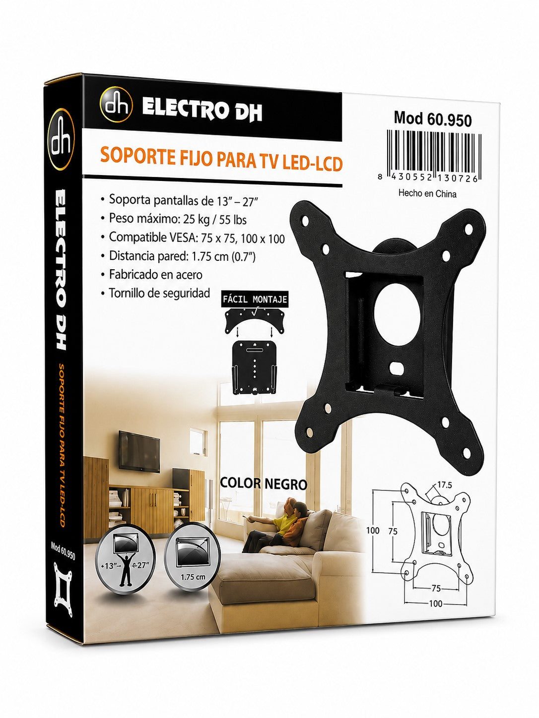 Soporte TV Fijo de 13" a 27" | VESA 75x75 y 100x100 | Acero Resistente | Hasta 25 kg