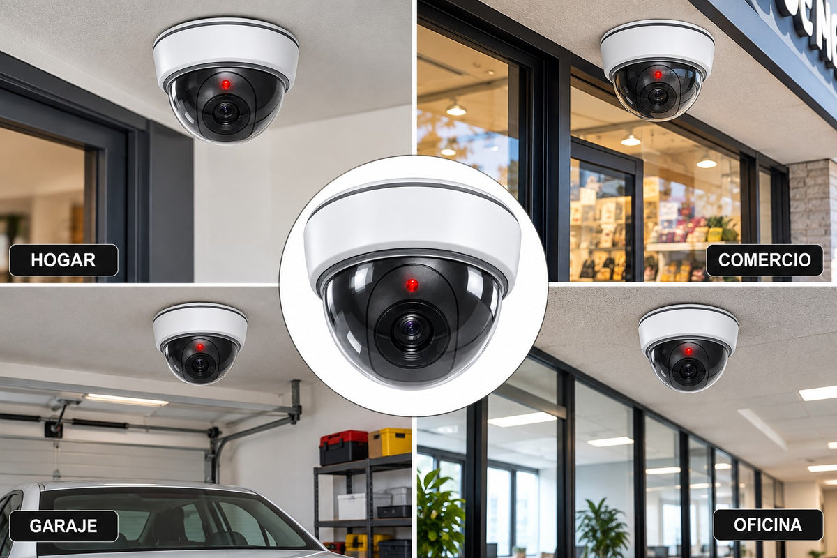 Cámara Simulada de Seguridad con LED Rojo | Techo o Pared | Funciona con Pilas