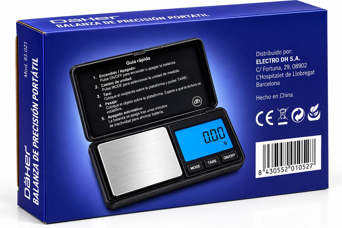 Balanza de Precisión Portátil 300 g | Precisión 0,1 g | Pantalla LCD Iluminada