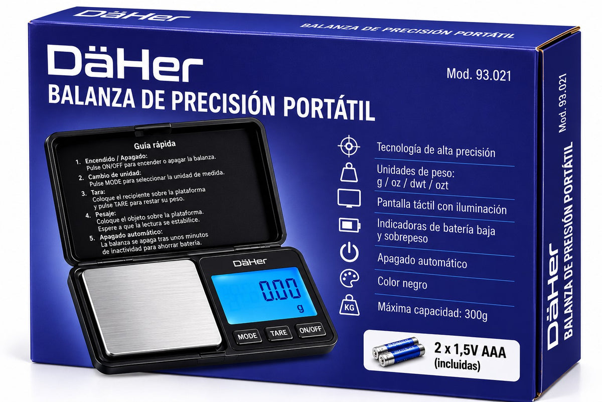 Balanza de Precisión Portátil 300 g | Precisión 0,1 g | Pantalla LCD Iluminada