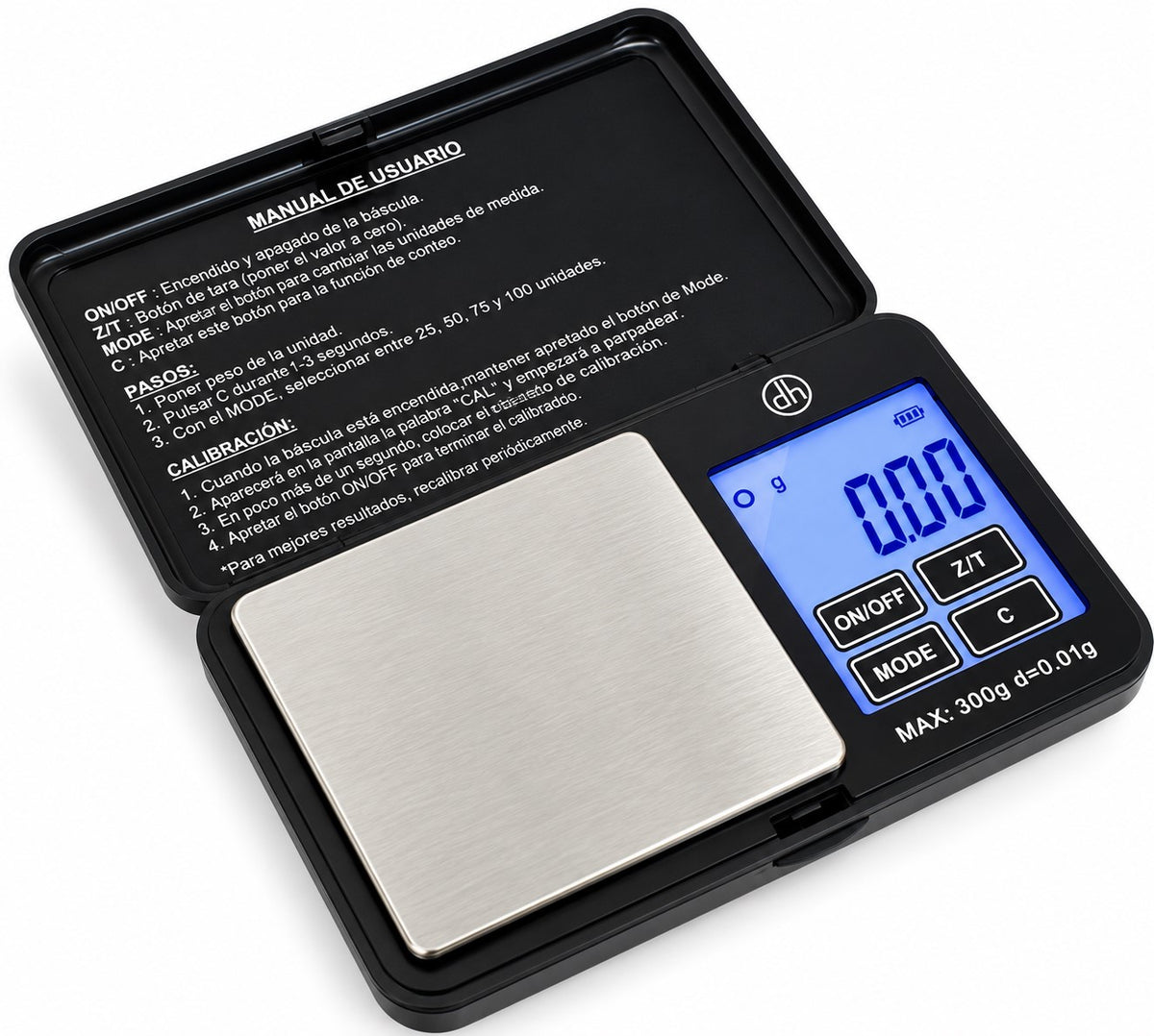 Balanza de Precisión Portátil 300 g | Precisión 0,1 g | Pantalla LCD Iluminada