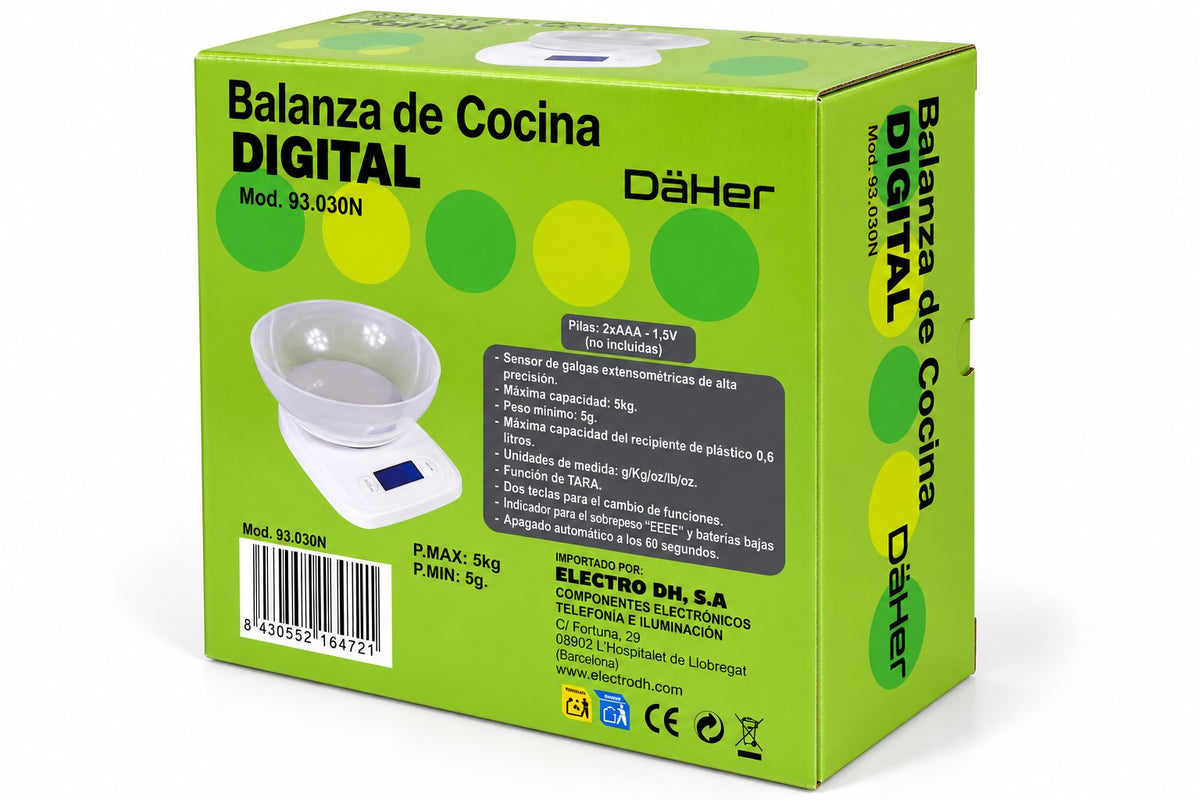 Balanza Digital de Cocina 5 kg | Precisión 1 g | Bol 0,6 L | Función Tara