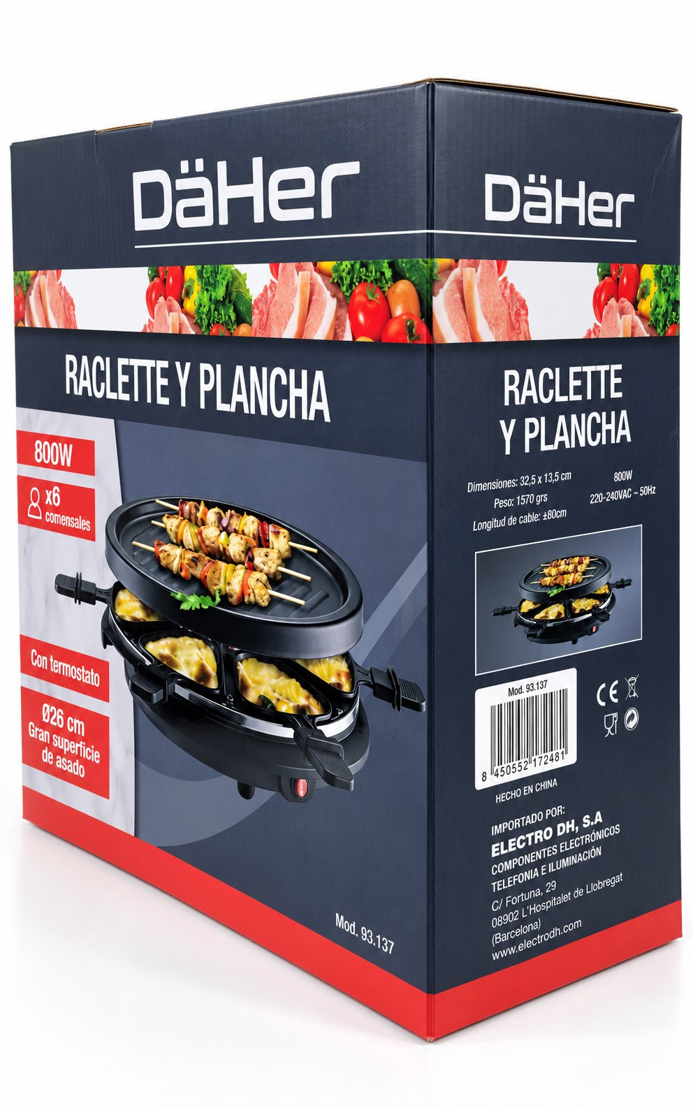 Raclette y Plancha Eléctrica 800W para 6 Comensales – 230V