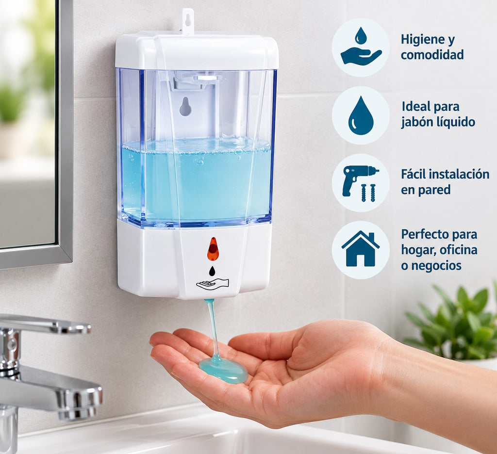 Dispensador Automático de Jabón 700 ml | Sensor sin Contacto | Instalación en Pared
