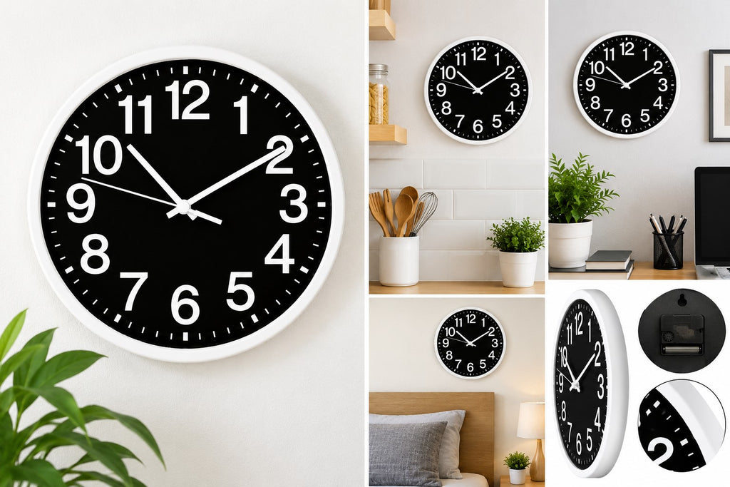 Reloj de Pared Redondo Ø25 cm | Negro | Segundero Silencioso | Números Grandes