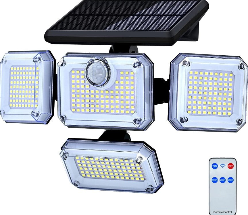 Aplique solar Led 4 focos, 8W, 650 lumens, 6500k, luz blanca