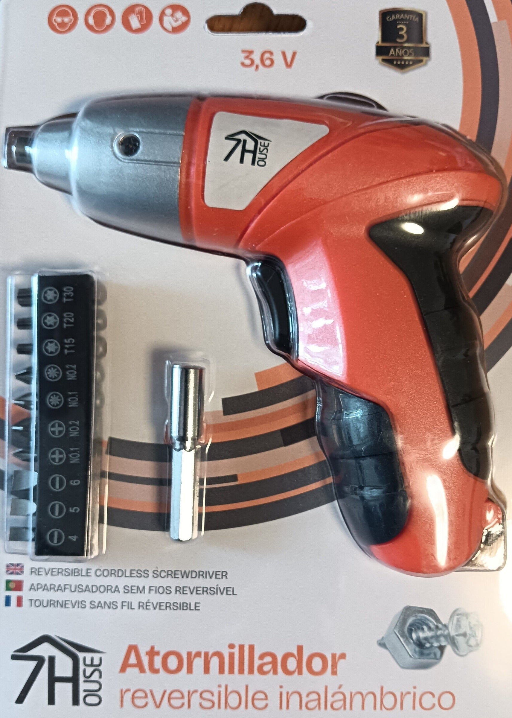 Atornillador inalambrico, reversible, 11 puntas incluidas, cable USB