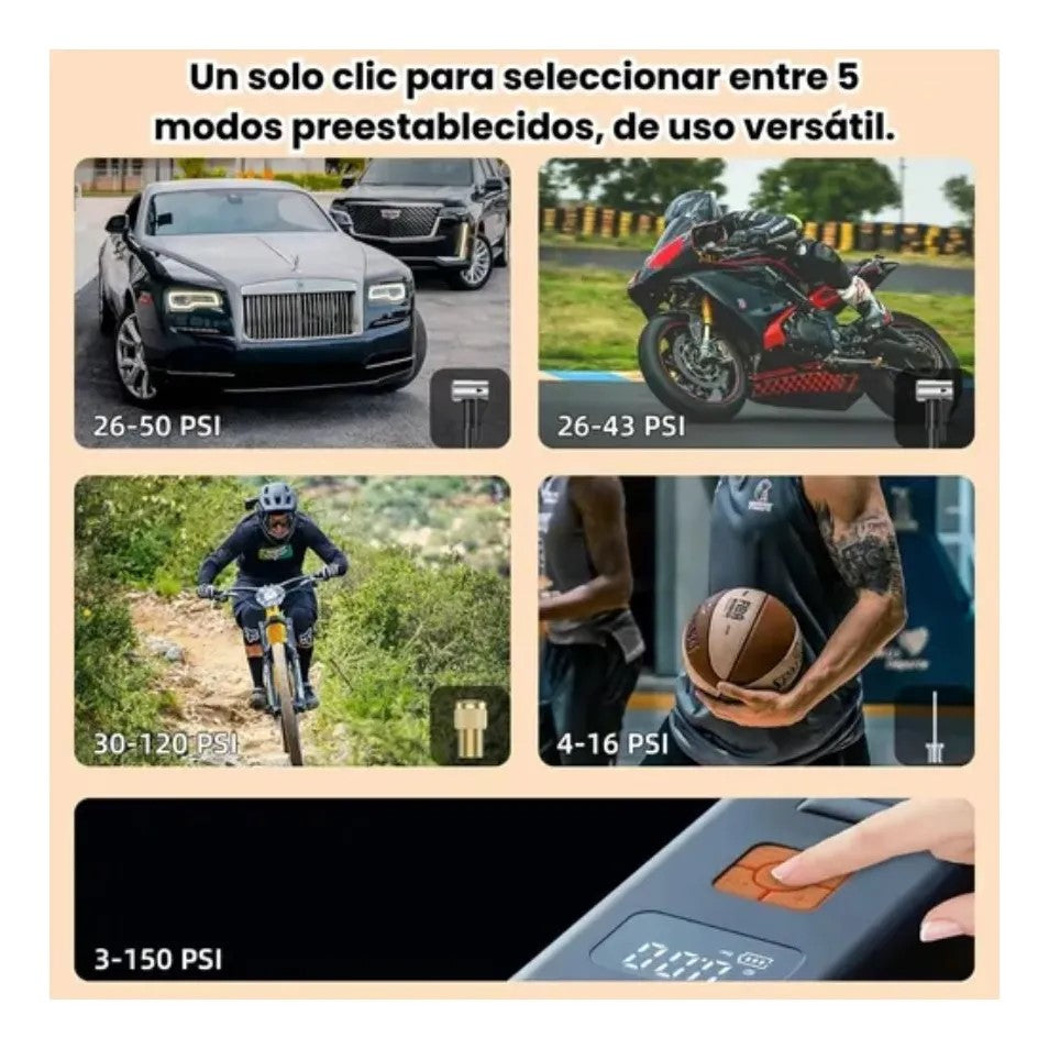 Compresor aire portatil con bateria, inflado neumaticos, vehiculos, bicis, etc.