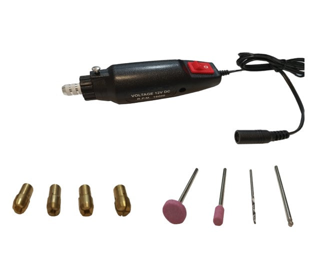 Mini-taladradora 12VDC 16.000 rpm, no se incluye alimentador 12V