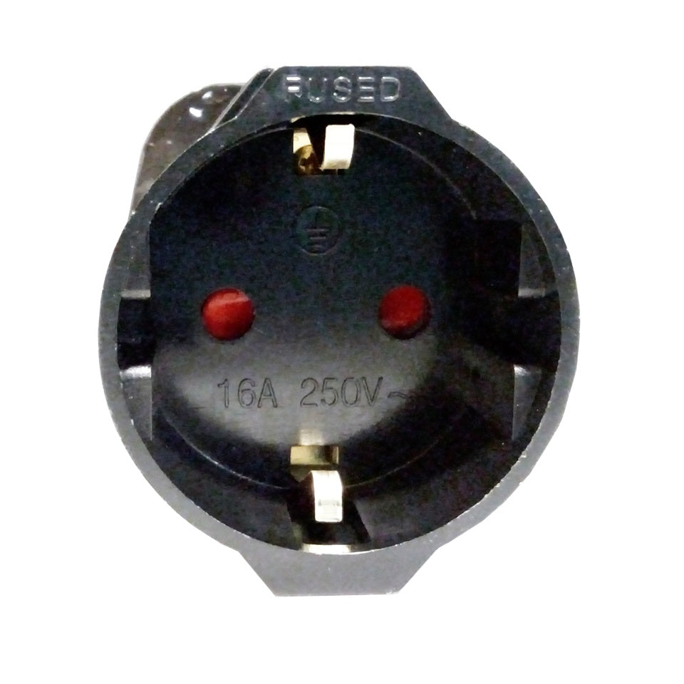 Convertidor clavija enchufe UK a Hembra SHUCKO -Europea, Uso temporal, 250V 13A,  3250W máx.