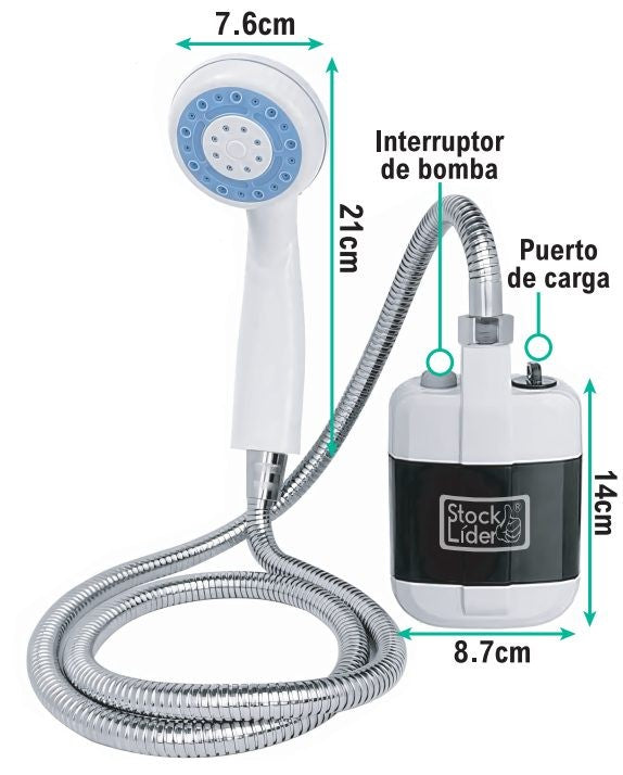 Ducha Portátil IPX7 con Bomba de Agua y Manguera de 150 cm