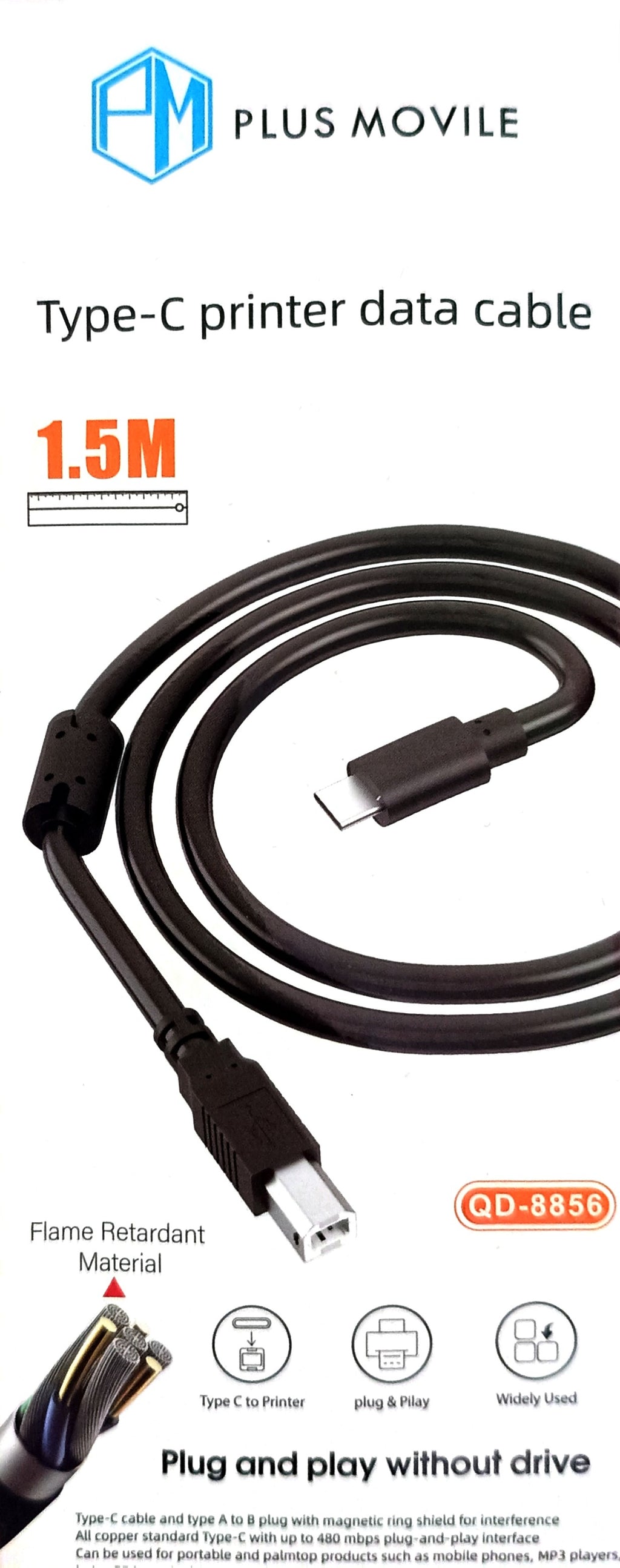 Cable USB-C a USB-B para Impresora 1,5 m | Cable de Datos Type-C