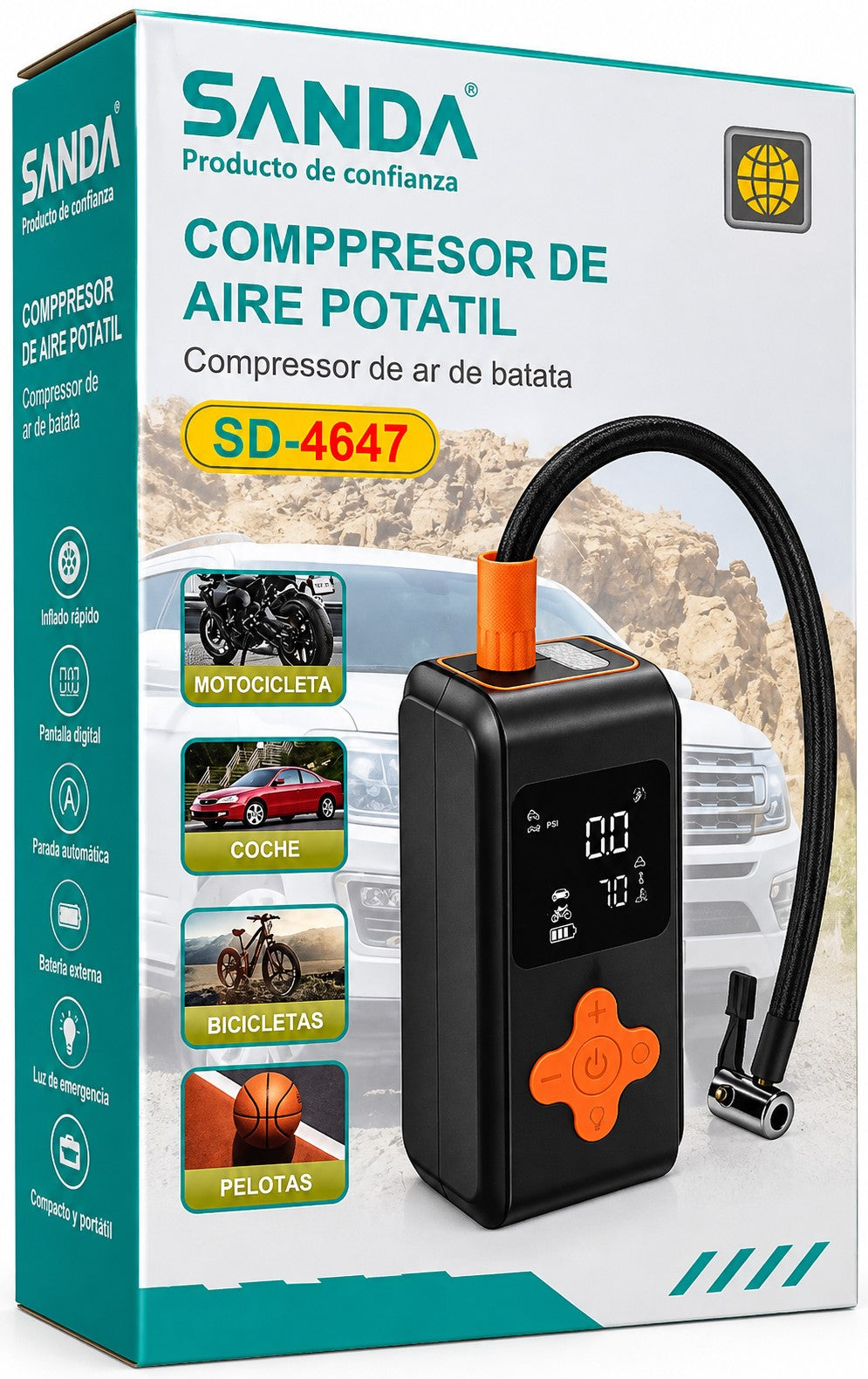 Compresor de Aire Portátil Recargable 150 PSI 80W | Inflador Digital USB-C con Parada Automática y Linterna