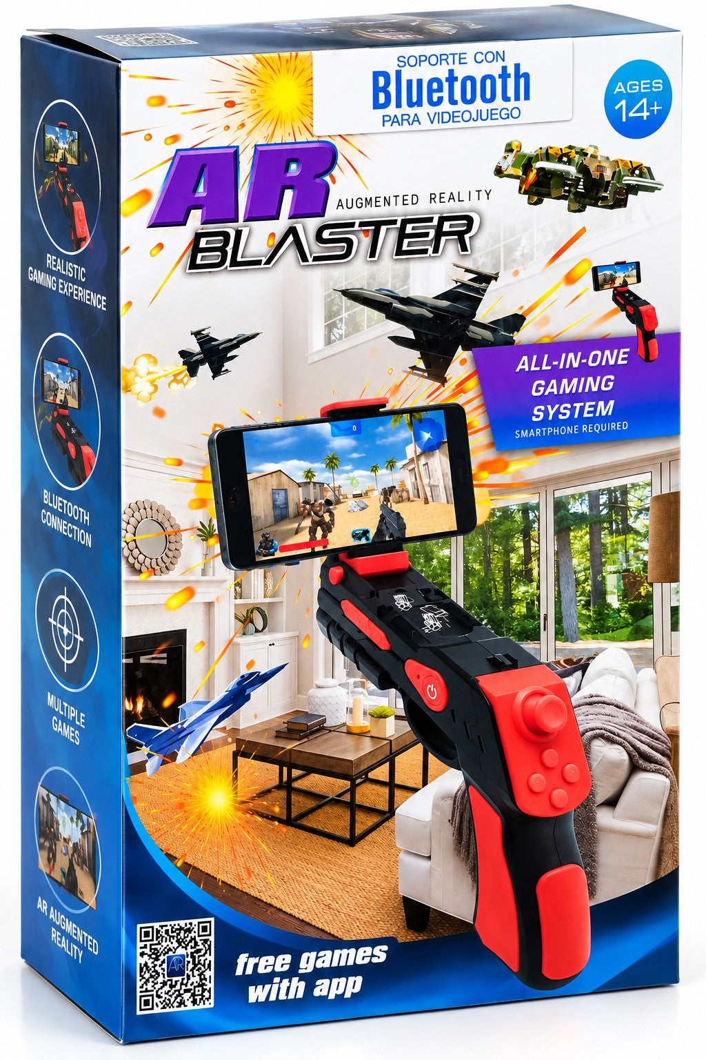 AR Blaster Pistola de Realidad Aumentada Bluetooth | Videojuegos para Móvil Android e iOS | Soporte Smartphone 4-6”