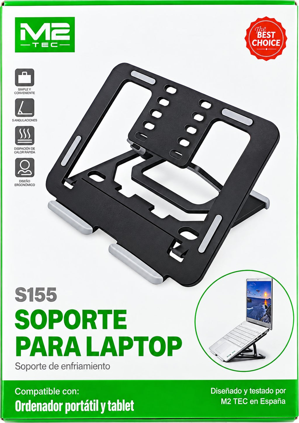 Soporte para Portátil y Tablet | Plegable con 5 Alturas Ajustables | Diseño Ergonómico y Ventilado