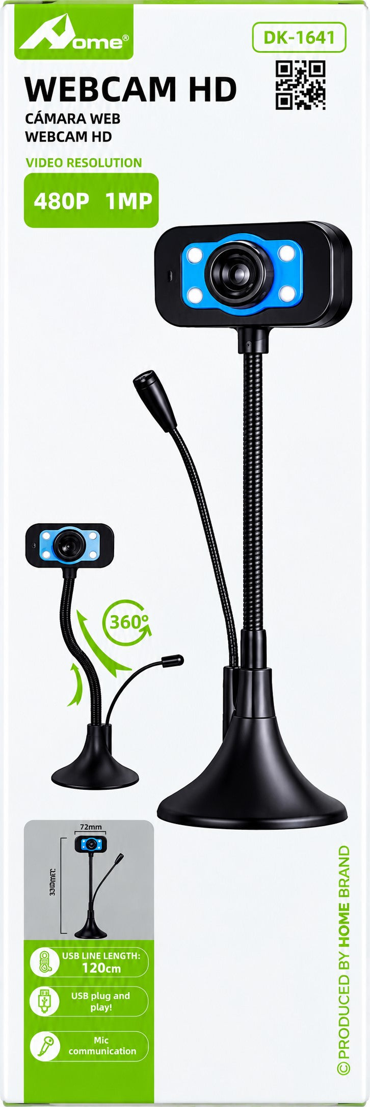Webcam USB 480P 1MP | Cámara Web con Micrófono, Soporte Flexible 360° y Plug &amp; Play