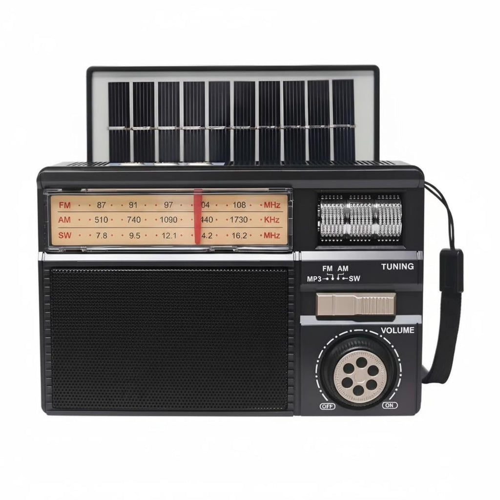Radio Portátil Bluetooth Multibanda AM/FM/Onda Corta con USB, TF y Panel Solar