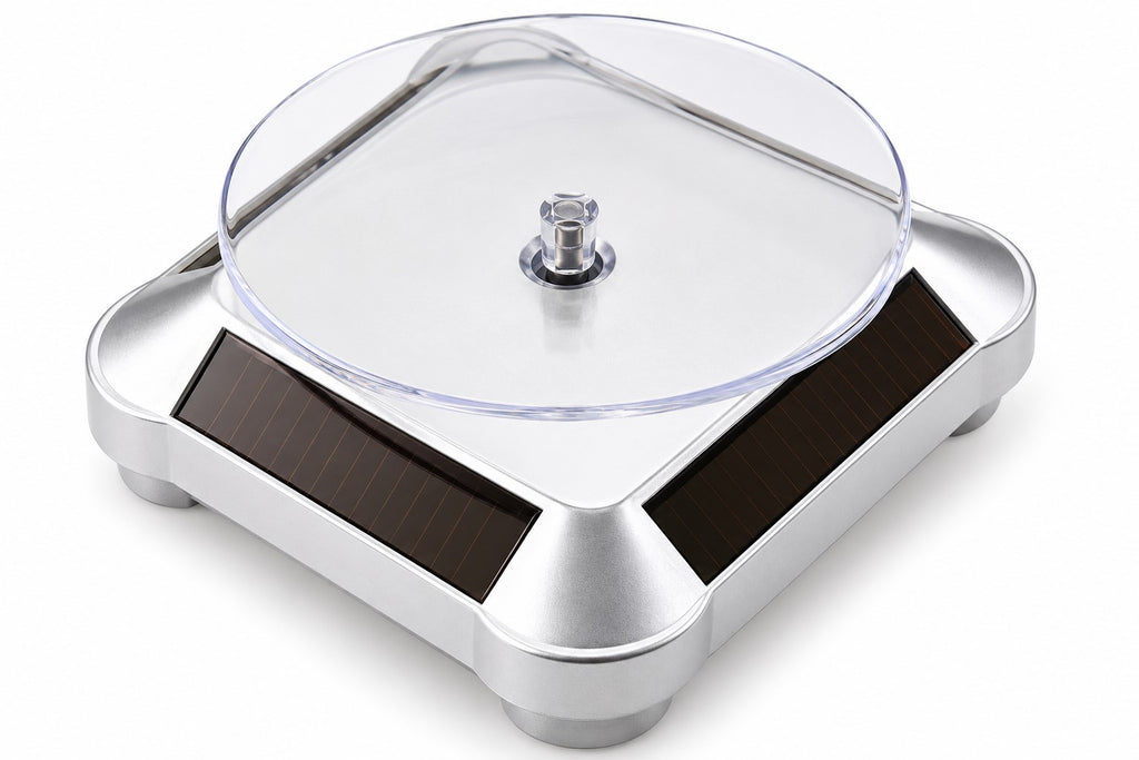 Expositor Giratorio Solar 360° para Móviles, Cámaras, Relojes y Joyería