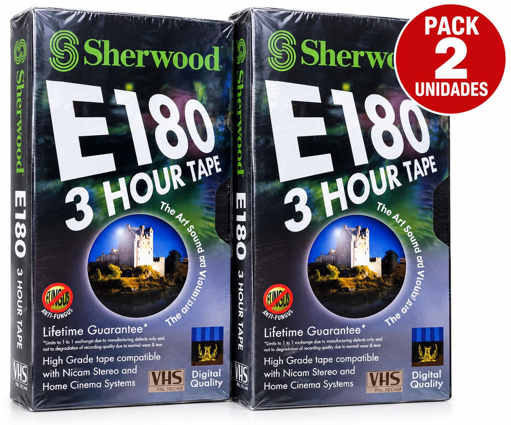 Pack 2 Cintas VHS Sherwood E180 | 3 Horas por Cinta | PAL/SECAM