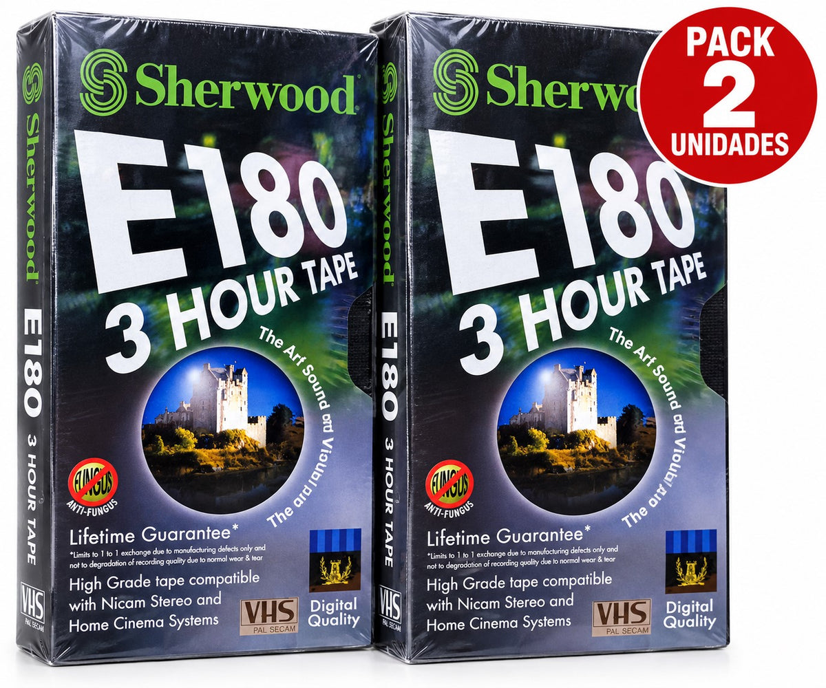 Pack 2 Cintas VHS Sherwood E180 | 3 Horas por Cinta | PAL/SECAM