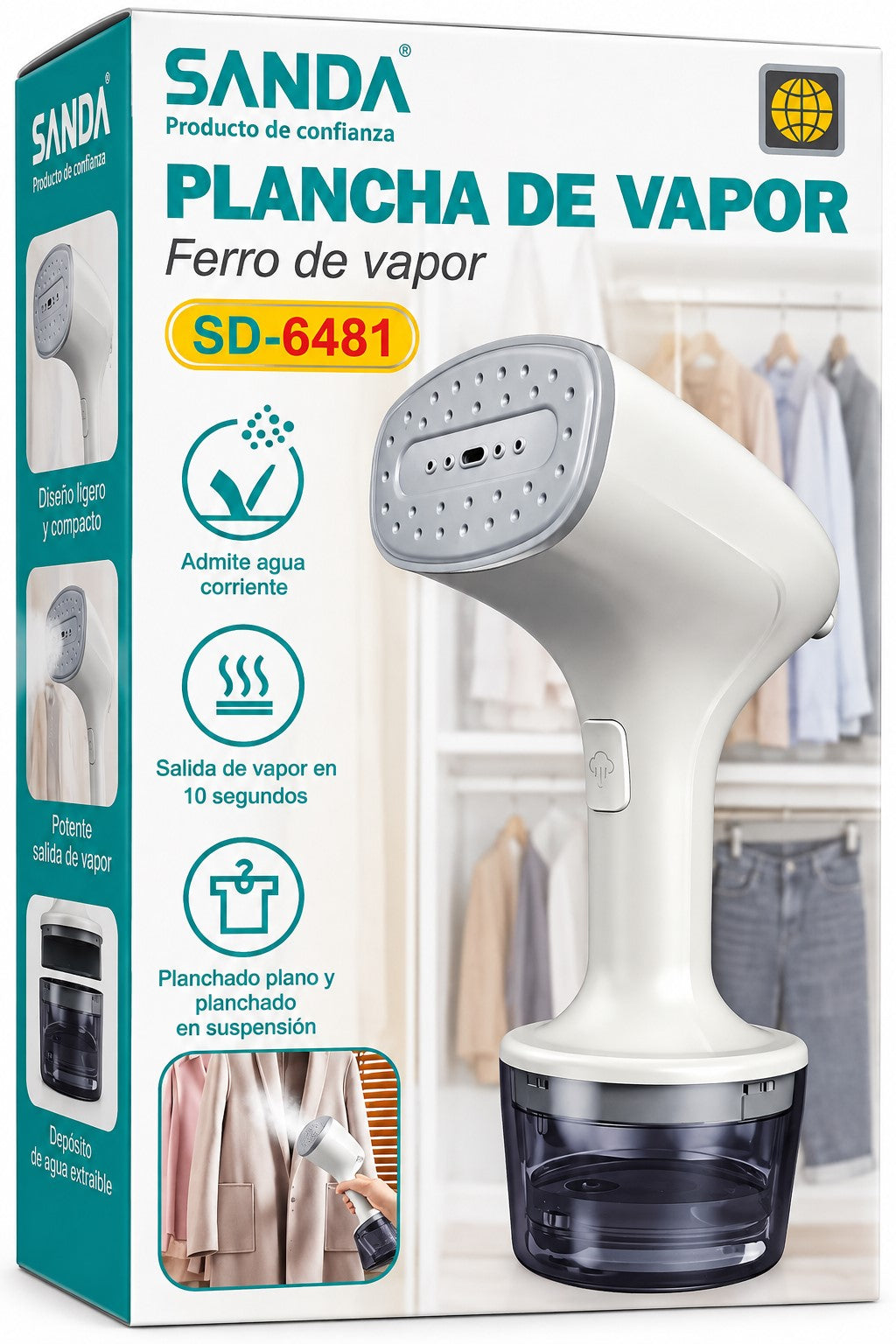 Plancha de Vapor Vertical SANDA SD-6481 1000W | Depósito 280 ml | Lista en 10 segundos