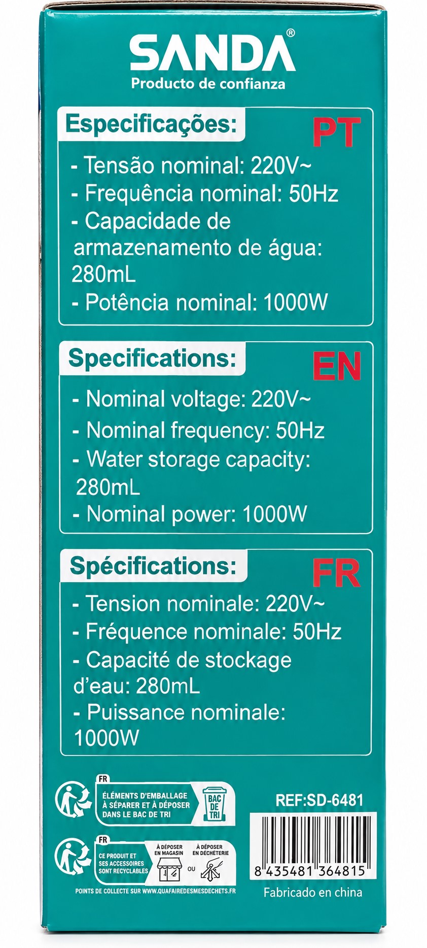 Plancha de Vapor Vertical SANDA SD-6481 1000W | Depósito 280 ml | Lista en 10 segundos