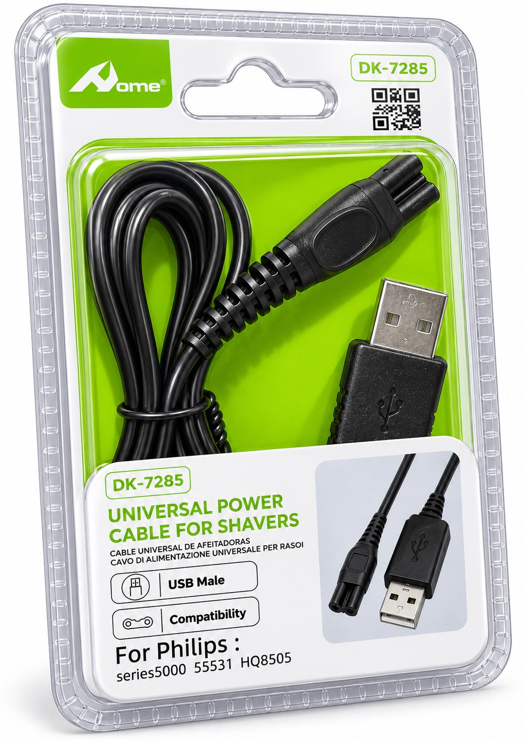 Cable USB Universal para Afeitadoras Philips HQ850, HQ912, HQ914, HQ906, HQ909 y HQ916