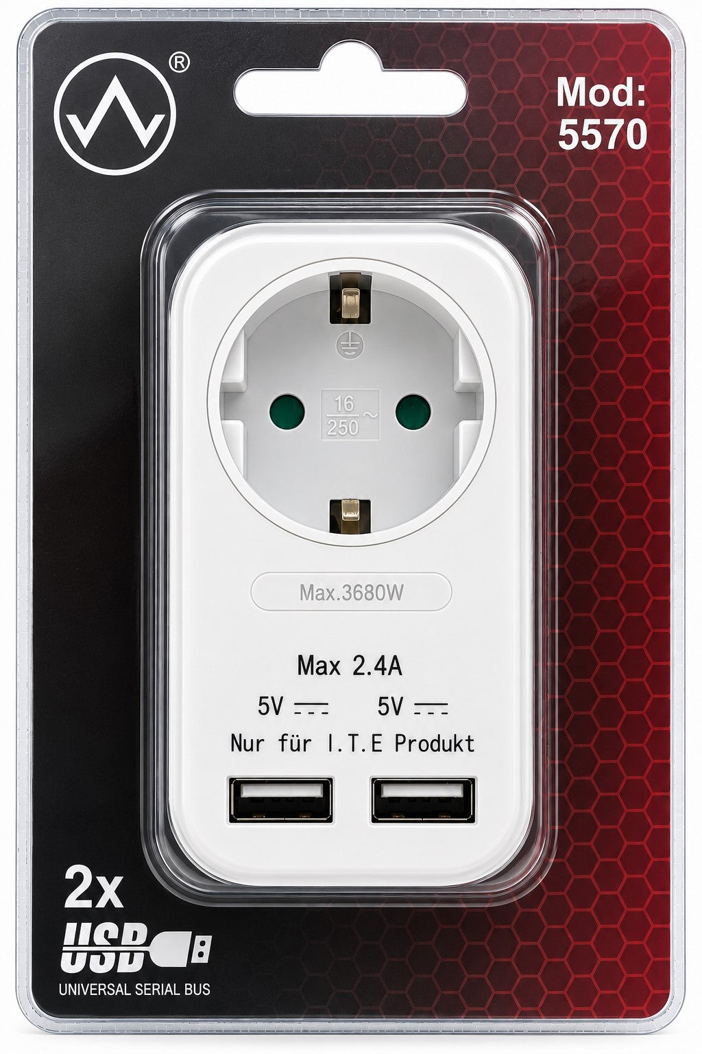 Cargador Doble USB de Red 12W Blanco con Toma 16A