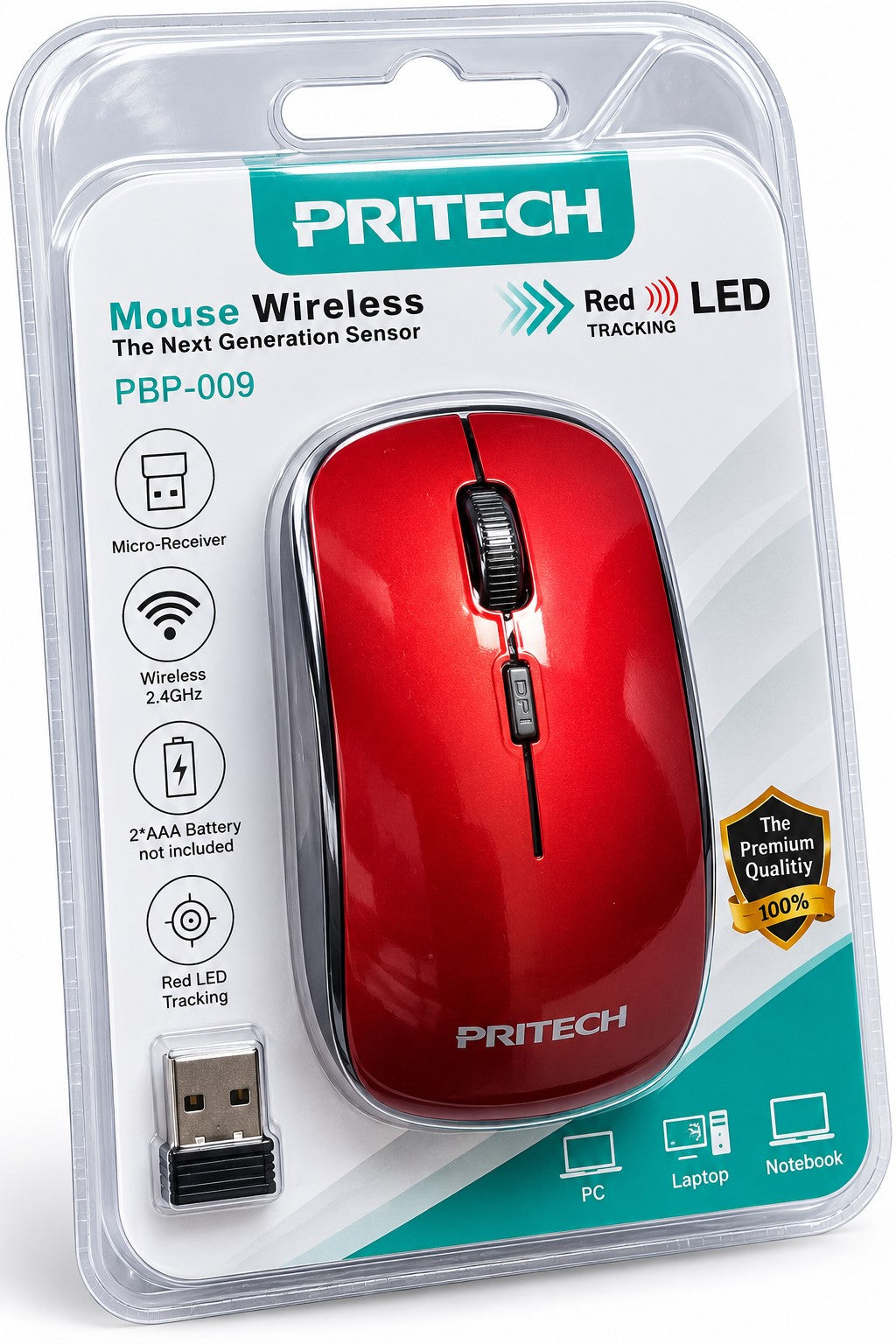 Ratón Óptico Inalámbrico USB Rojo | 2,4 GHz
