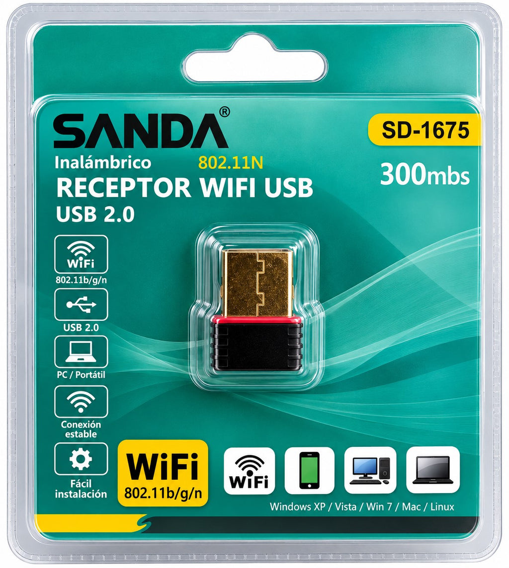 Receptor WiFi USB 300 Mbps 802.11n | Adaptador Inalámbrico USB 2.0