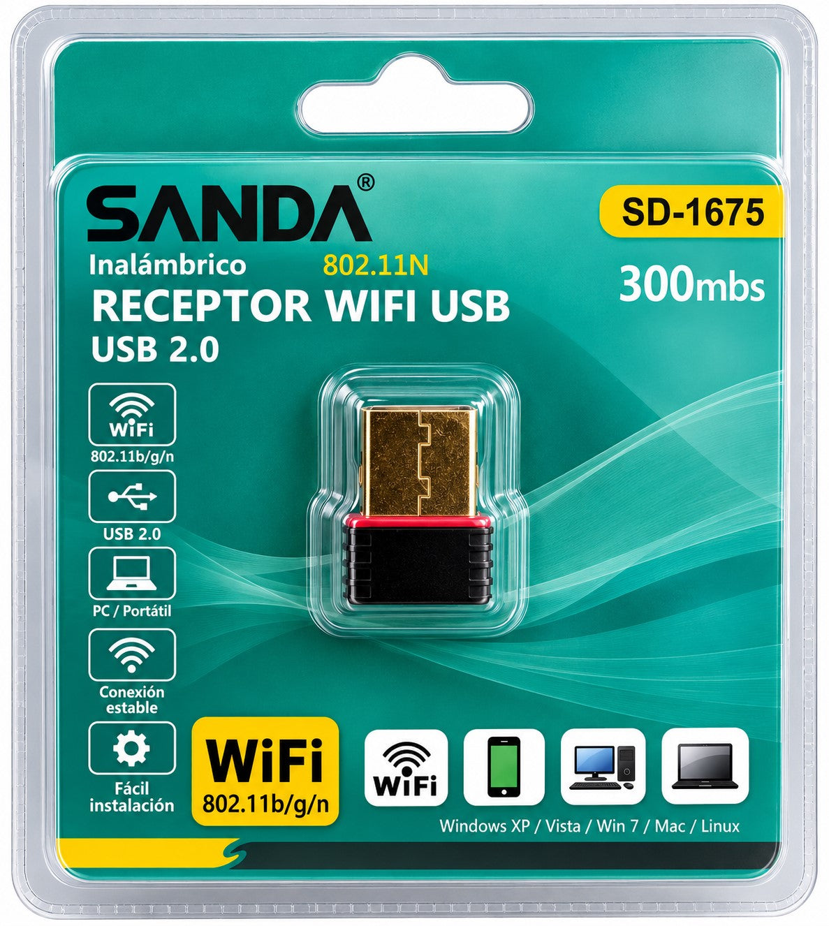 Receptor WiFi USB 300 Mbps 802.11n | Adaptador Inalámbrico USB 2.0