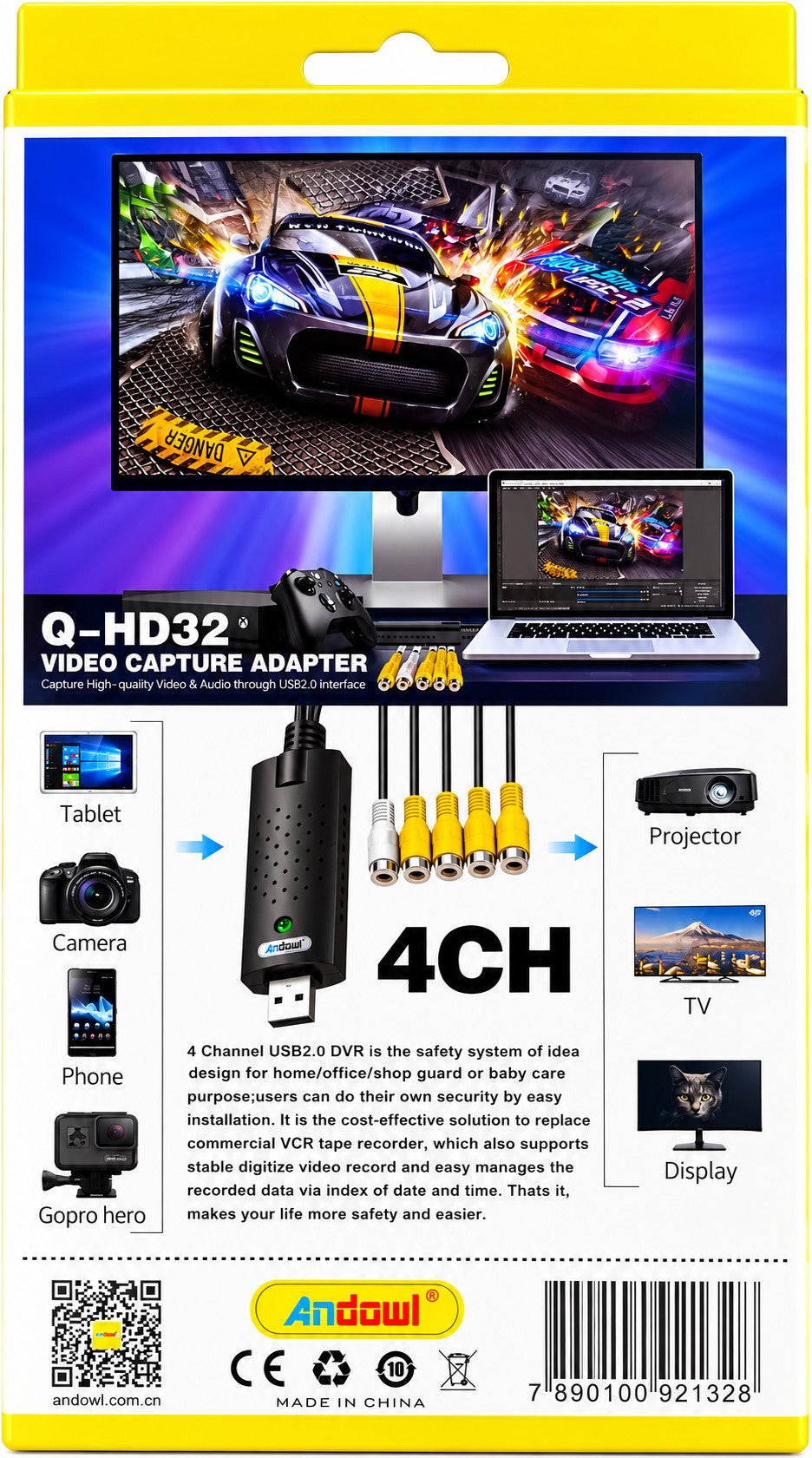 Capturadora de Video USB 2.0 | 4 Canales RCA | Digitalizacion y Grabacion en PC