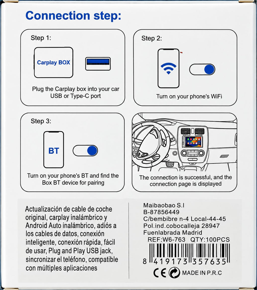 Adaptador CarPlay y Android Auto Inalámbrico | USB y USB-C | Convierte la Conexión por Cable en Wireless