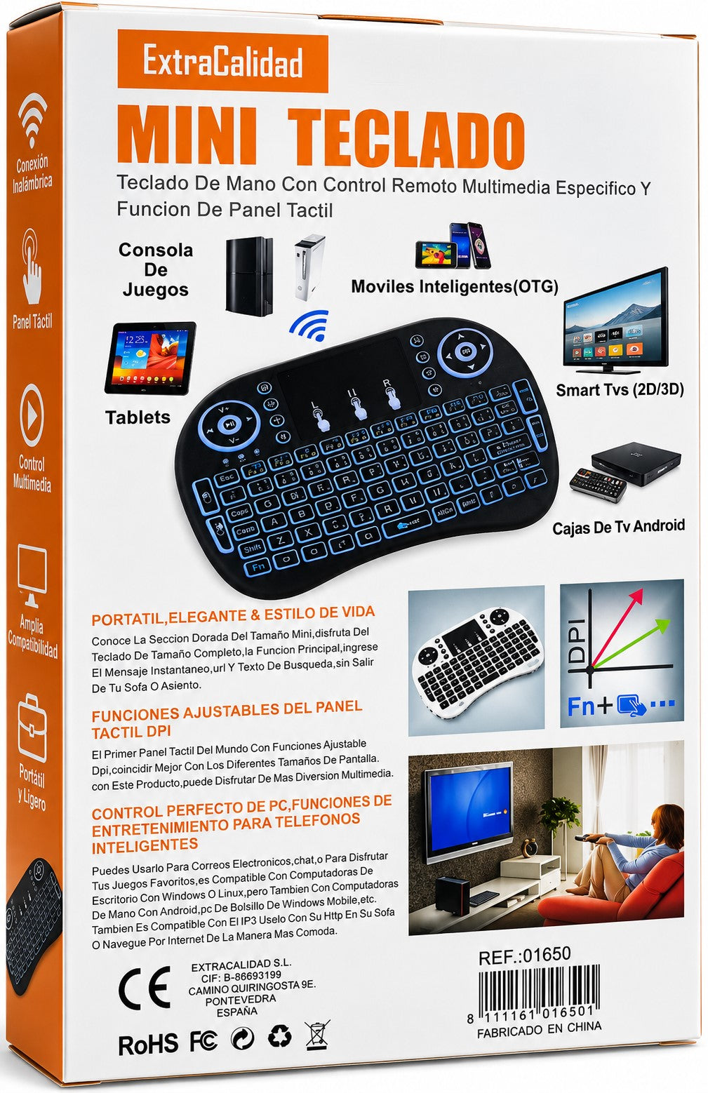 Mini Teclado Inalámbrico Retroiluminado con Touchpad y Control Multimedia